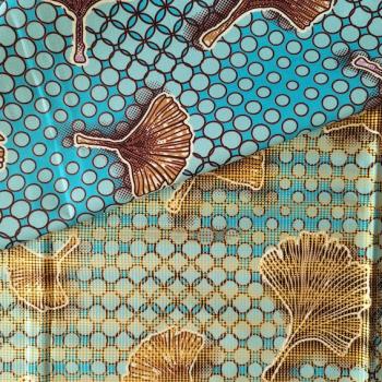 Preview: BLUE GINKGO Afrikanischer Osikani Stoff